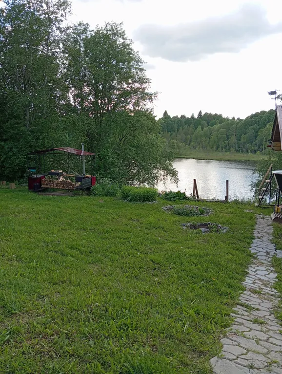 Деревянный дом, на берегу меличуярви, на краю леса в карельском селе