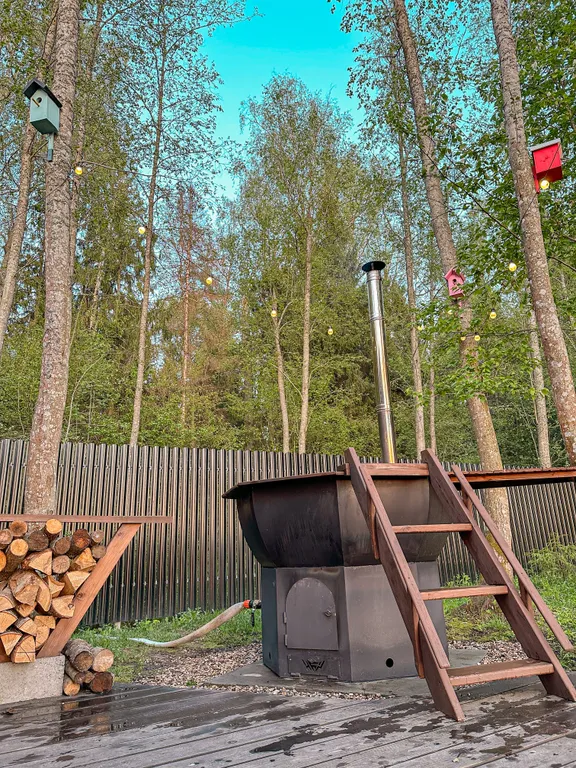 Дом в лесной сказке с видом на закат