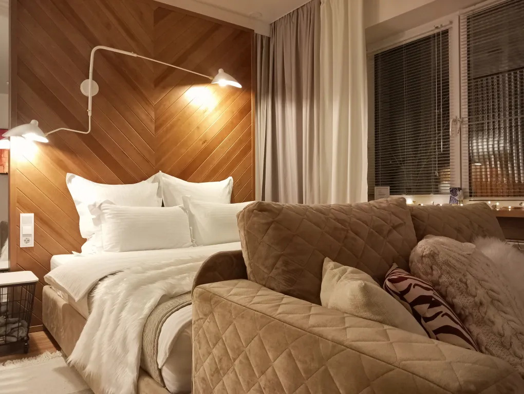 Уютнейшая студия с шикарным видом на панораму города и реку