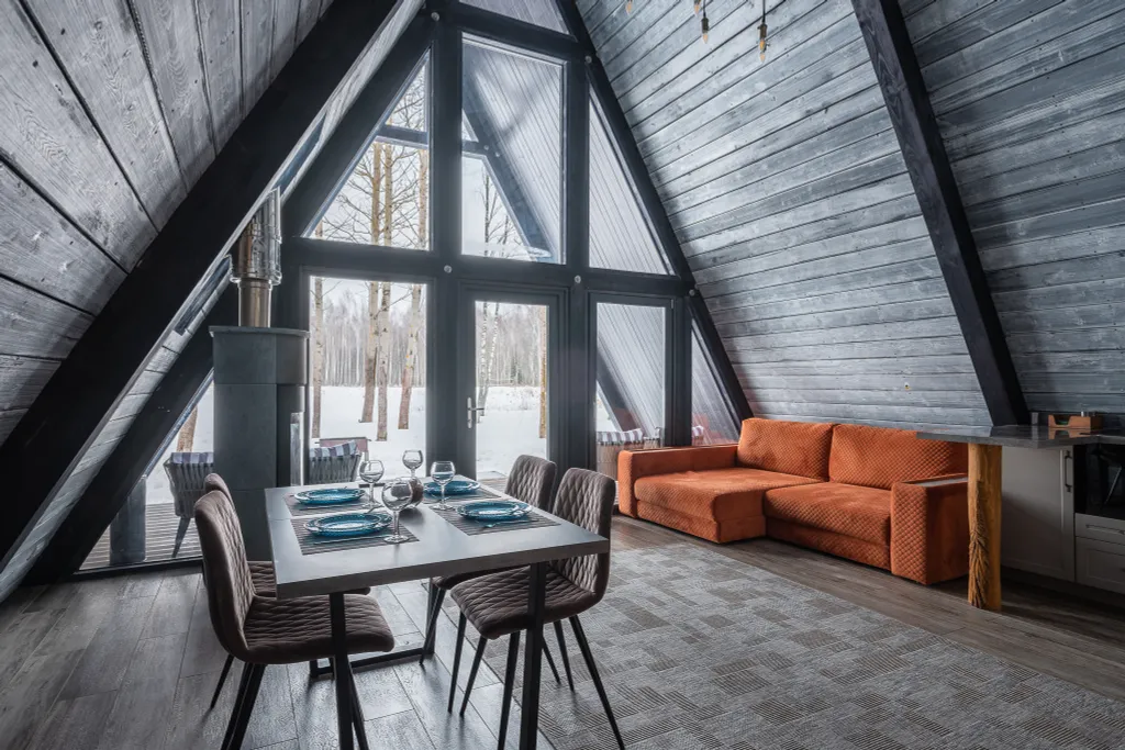 A-Frame с камином, кондиционером и террасой