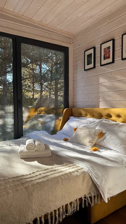 Скандинавский дом с ванной внутри и видом на лес