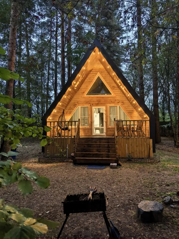 Коттедж Коттедж Амфрейм 6 местный у озера с баней, чаном и детской площадкой с батутом — Ланино