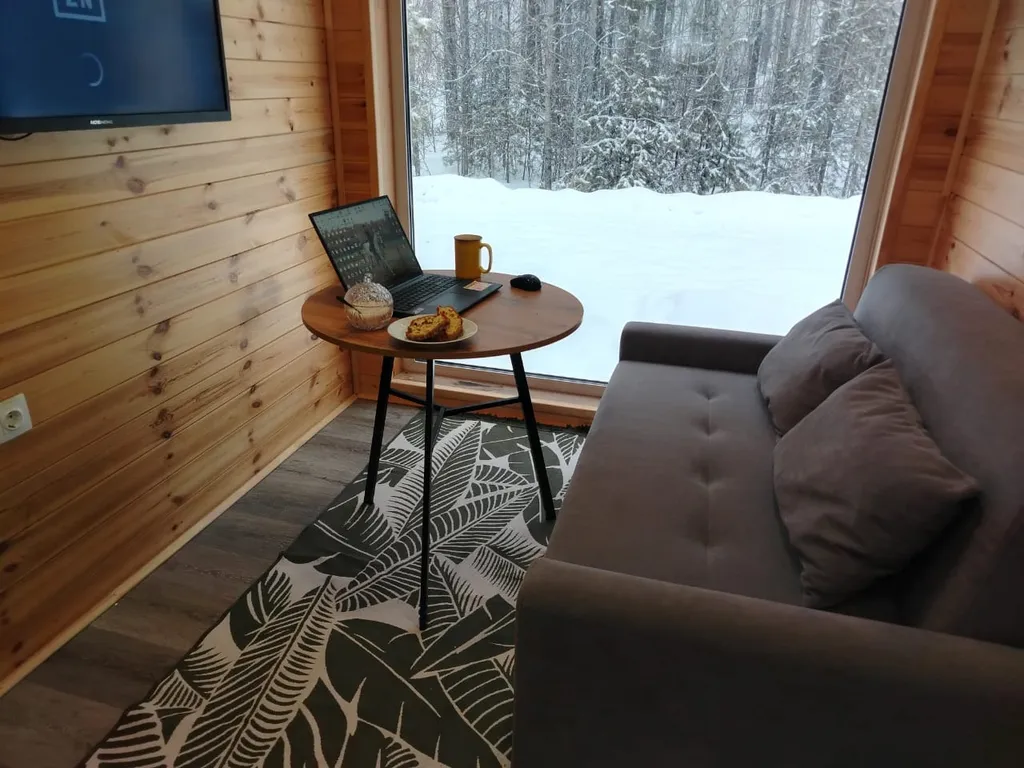 Дом с мангалом и окнами в лес