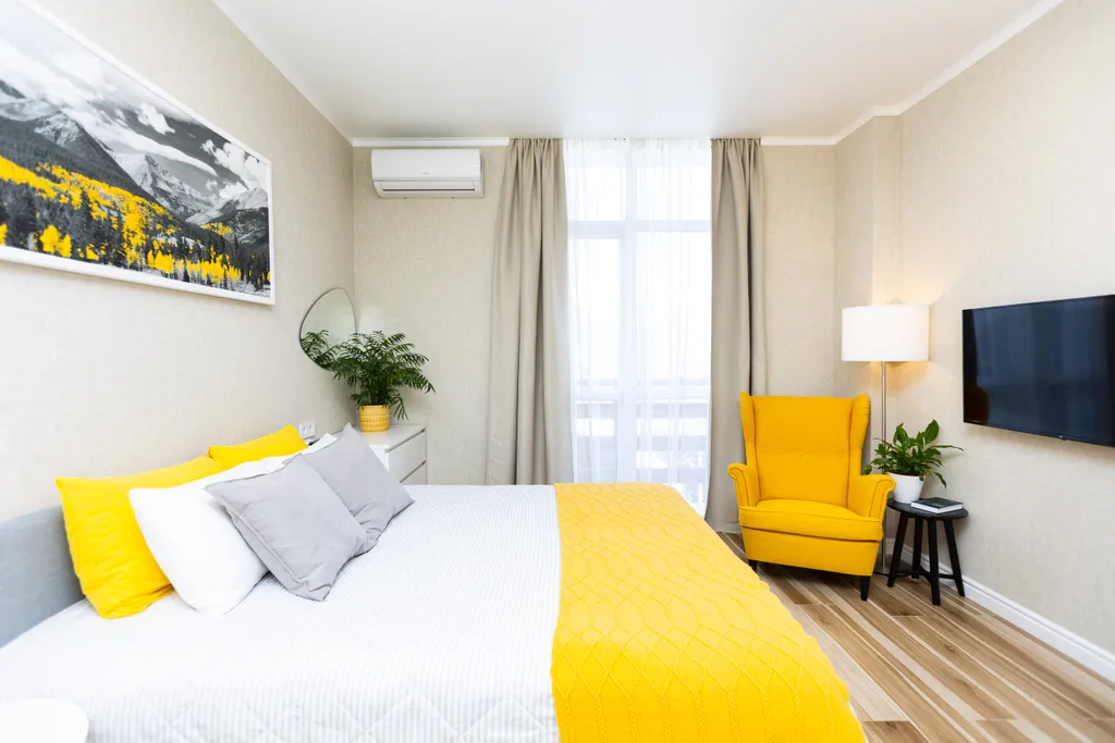 Студия с видом на рассвет в горах, с кухней и балконом