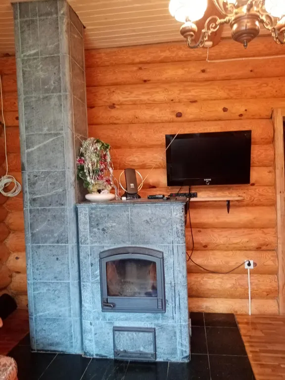 Деревянный домик с соломенной крышей и русская баня