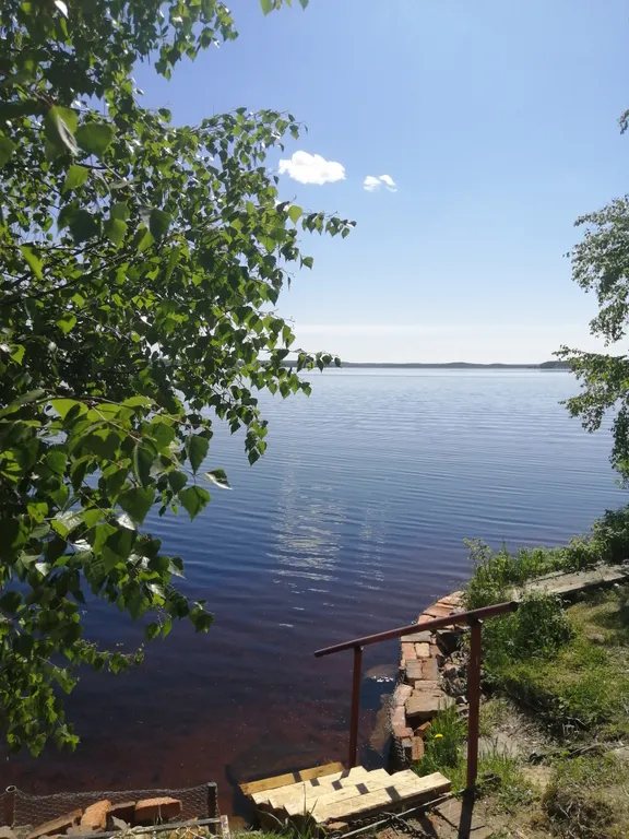 Благоустроенный дом на берегу с баней и катером