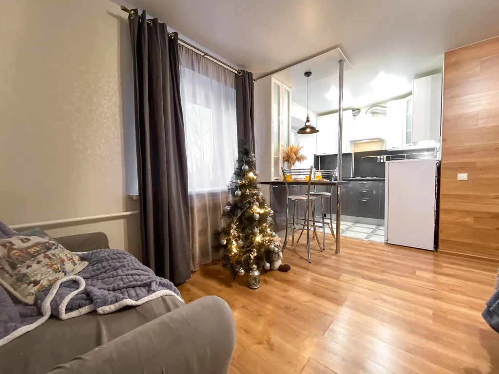 Студия с ёлочкой и балконом в центре города