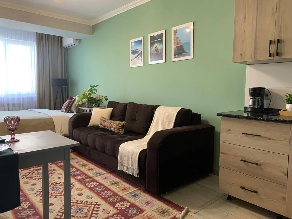 Студия Көктем с национальным колоритом и  видом на город