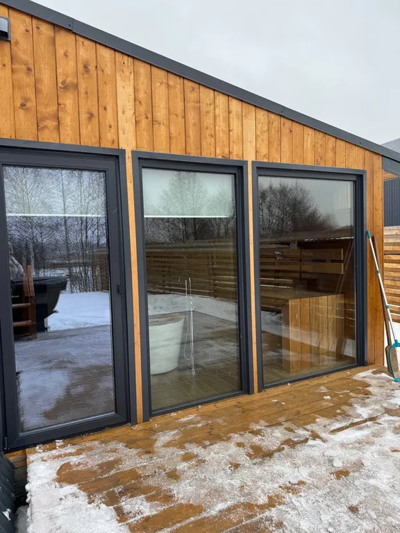 Большой а-фрейм с панорамной сауной и ванной