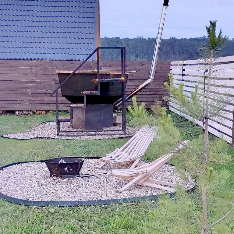 Стильный A-frame с баней/сауной и сибирским чаном на дровах.