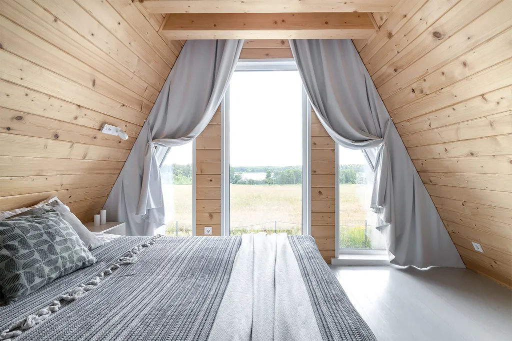 А・Фрейм ВИСТА Логиново
Дом с сауной, видом на лес и реку