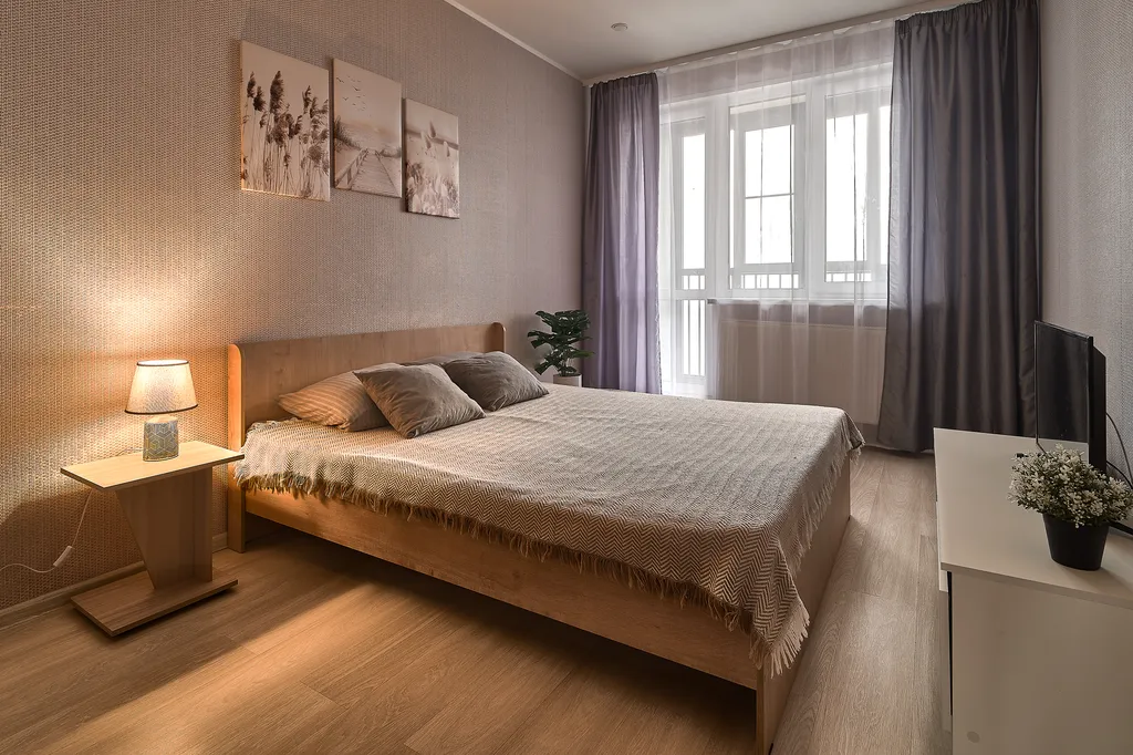 Однокомнатная квартира с двуспальной кроватью и диваном