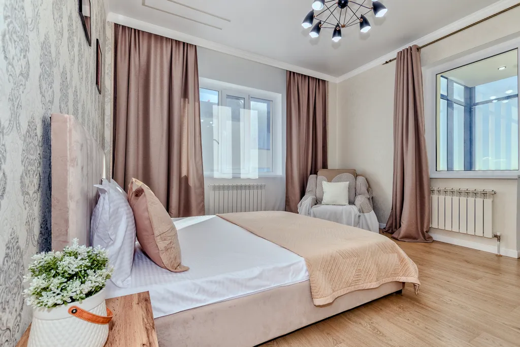 Уютная однокомнатная с видом на город возле набережной в Астане