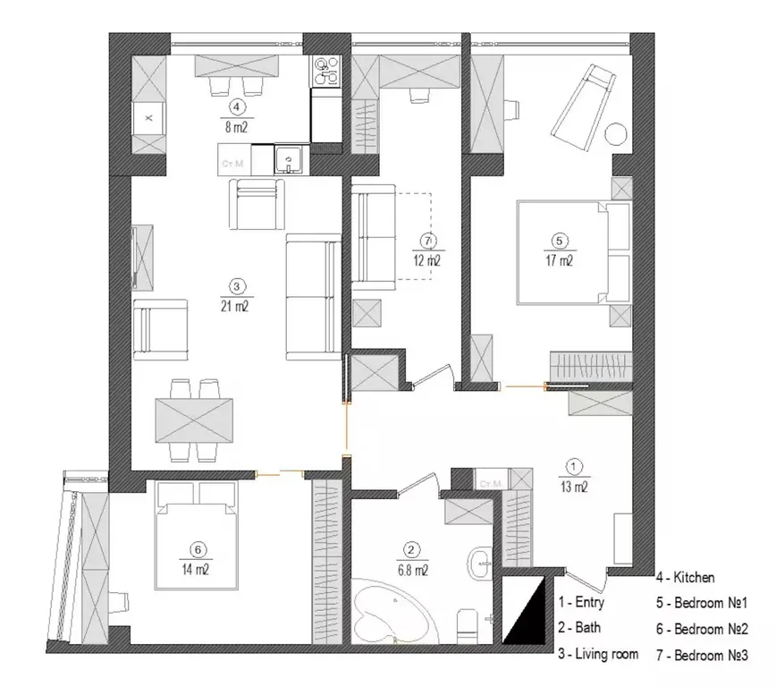 3-комнатная Квартира