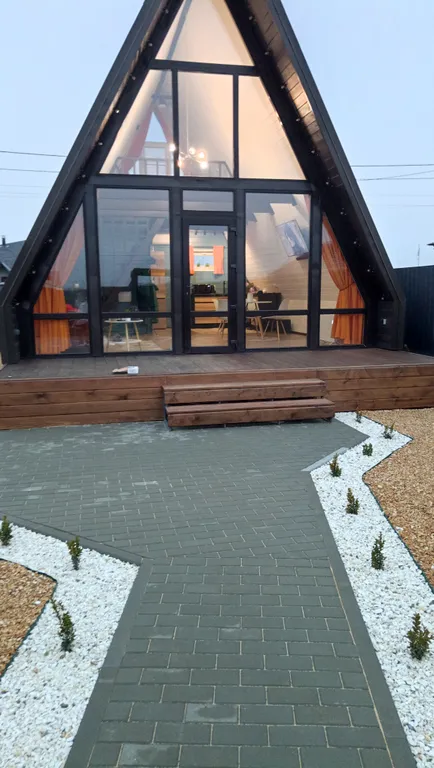 Дом-шале А-фрейм Счастье с баней у реки