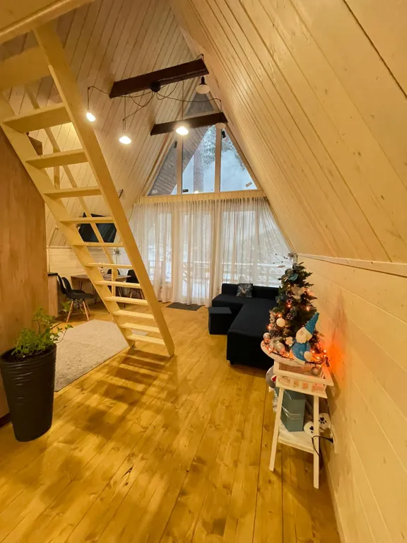 Коттедж Дом А-frame в хвойном лесу — Половина