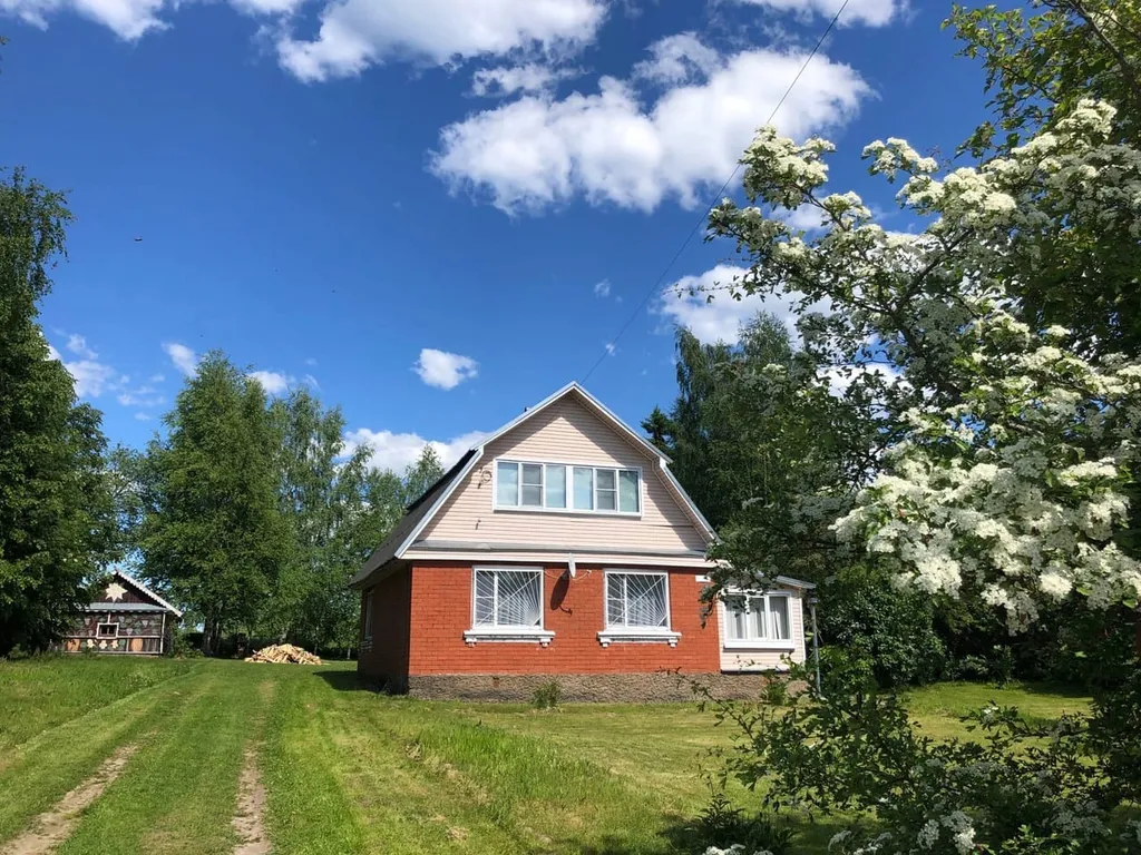 Уютный коттедж с камином, баней и детской площадкой с батутом у озера