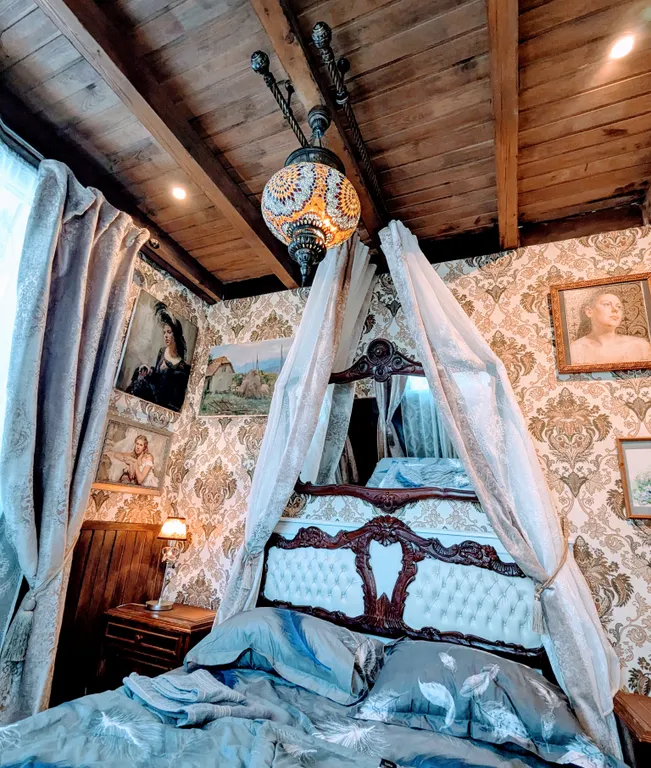 Большой красивый дом с камином в лесу