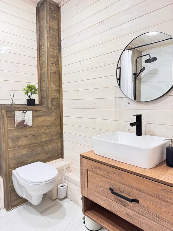 Дом с панорaмными окнaми, баней, чаном и уютной атмосферой