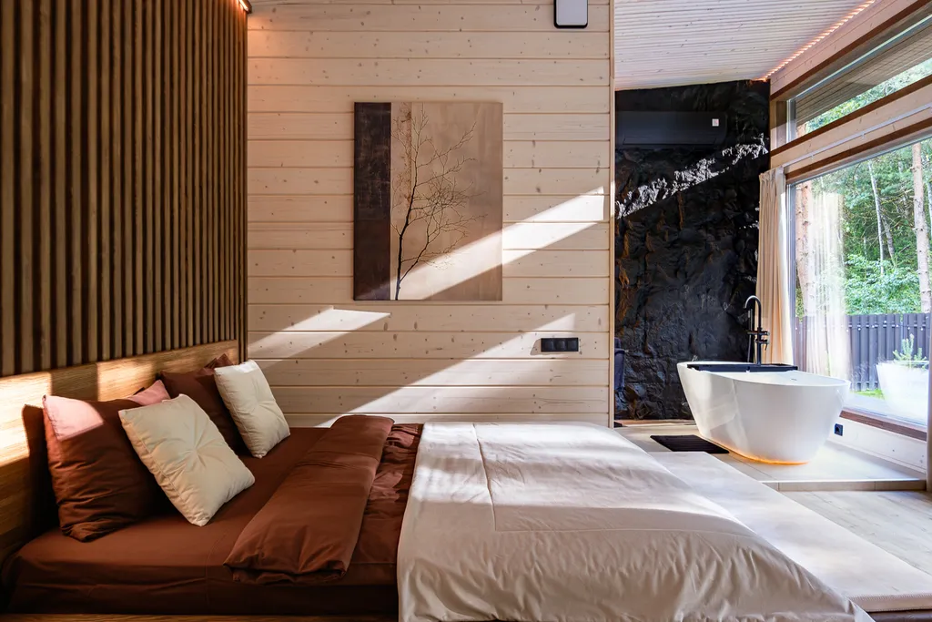 Премиальное шале с сауной и купелью в лесу.