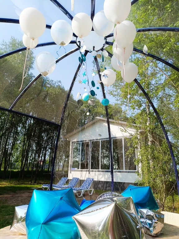 Дом с купольной беседкой на природе