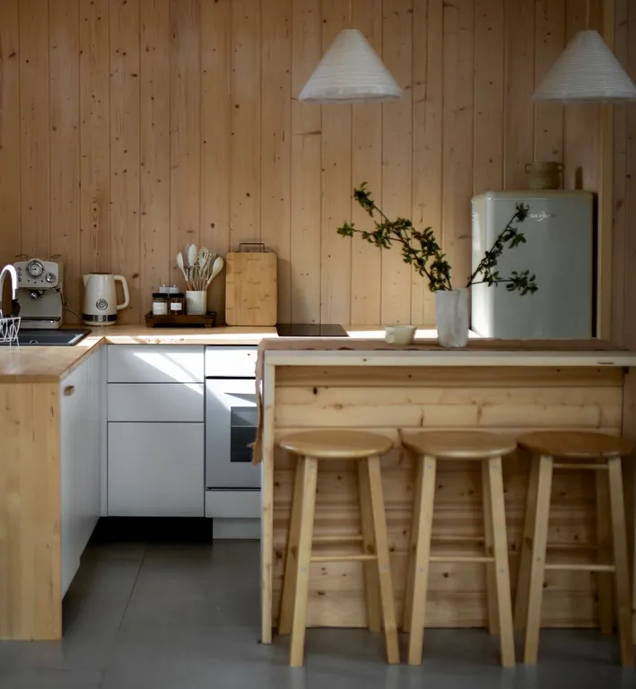 Уютный стильный новый дом с баней в окружении берёзовой рощи