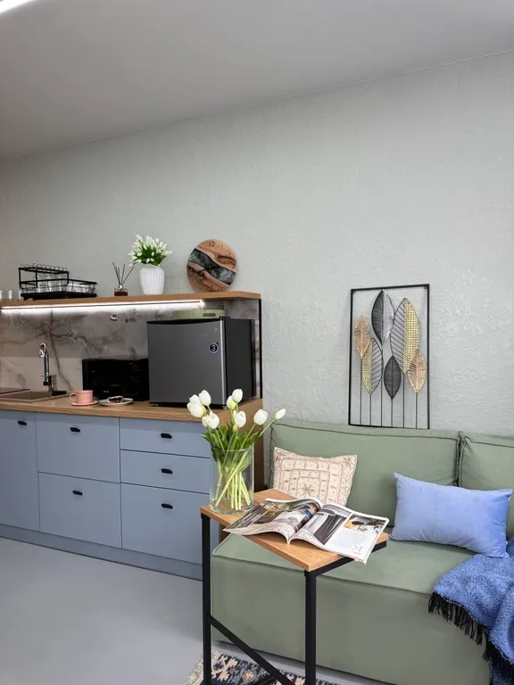 Просторная студия Мятный лён на 31 этаже в шаге от Тинькофф-холл