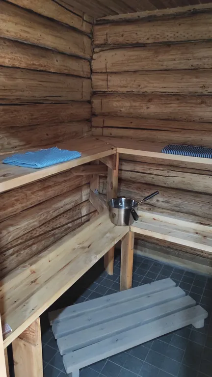 Экодомик из рубленого бревна с дровяной сауной