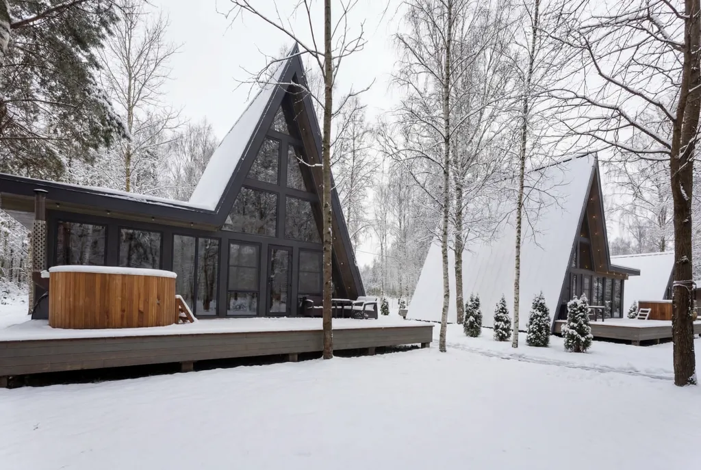 Домик A-Frame с купелью и баней 100 м2