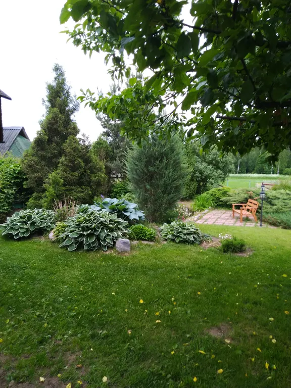 Бревенчатый дом с конюшней на озере