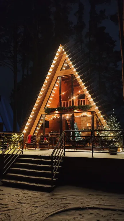 Дом А-фрейм с камином и баней с видом на лес