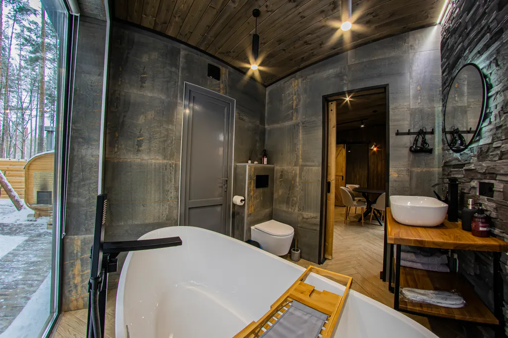 Вилла в сосновом лесу с чаном и баней