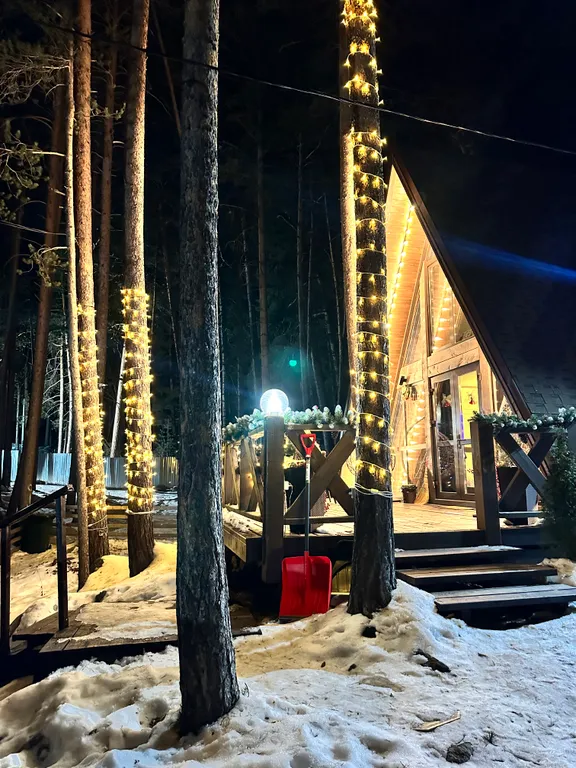 Сказочный дом в лесу с видом на горы