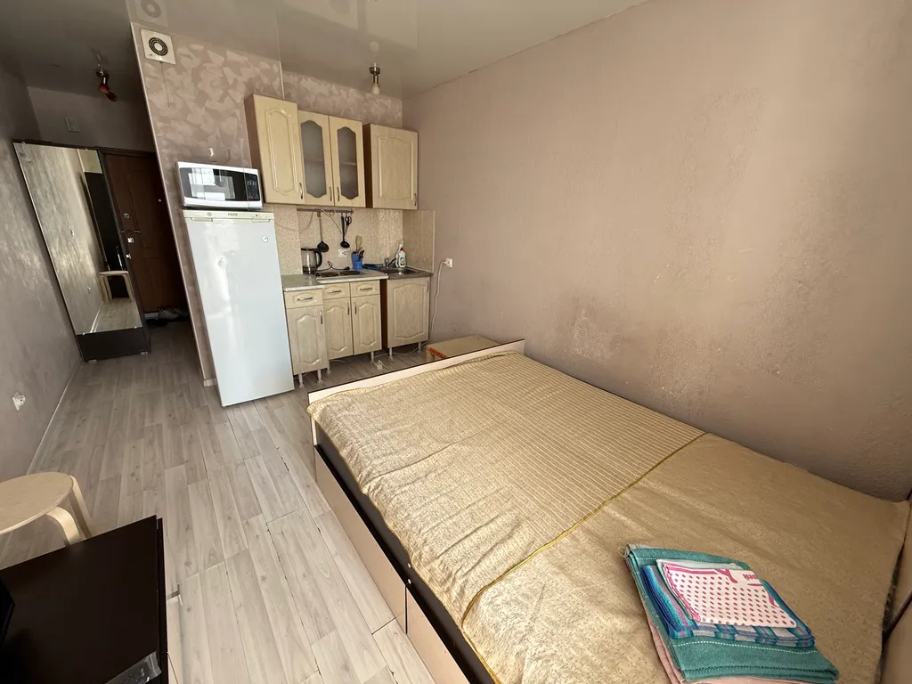 Студия 20кв.м - широкая кровать, стиралка, микроволновка, холодильник