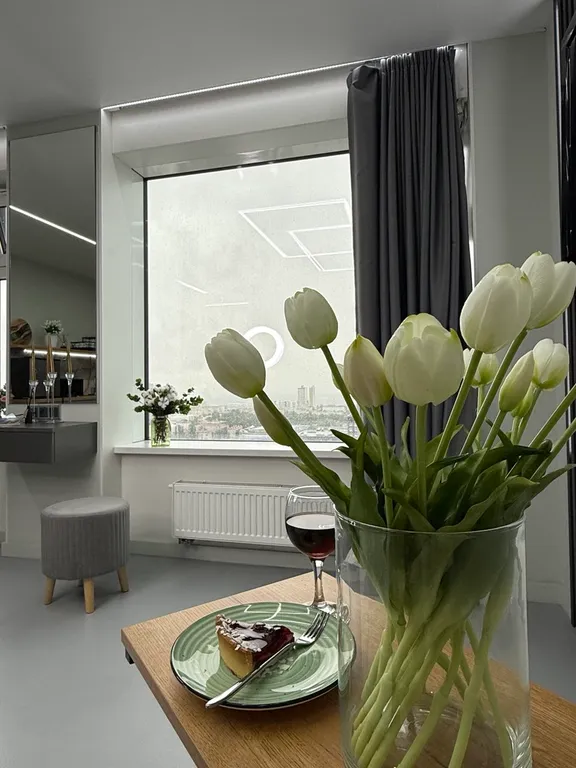 Просторная студия Мятный лён на 31 этаже в шаге от Тинькофф-холл