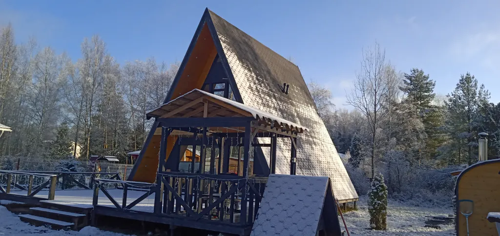 Большой а-фрейм дом с баней с сибирским чаном