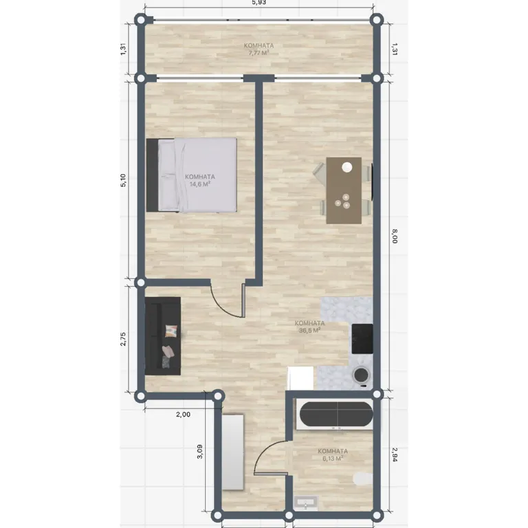 Евро-двухкомнатная около КалинаМолл, вид на море, новострой ЖК Золотой Рог