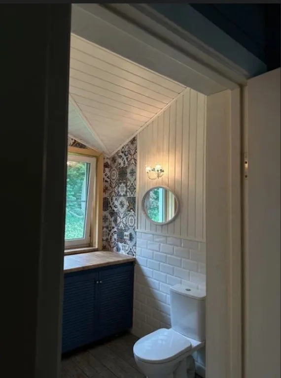 Усадебный дом с видом на реку, берег с мостками и рыбной ловлей