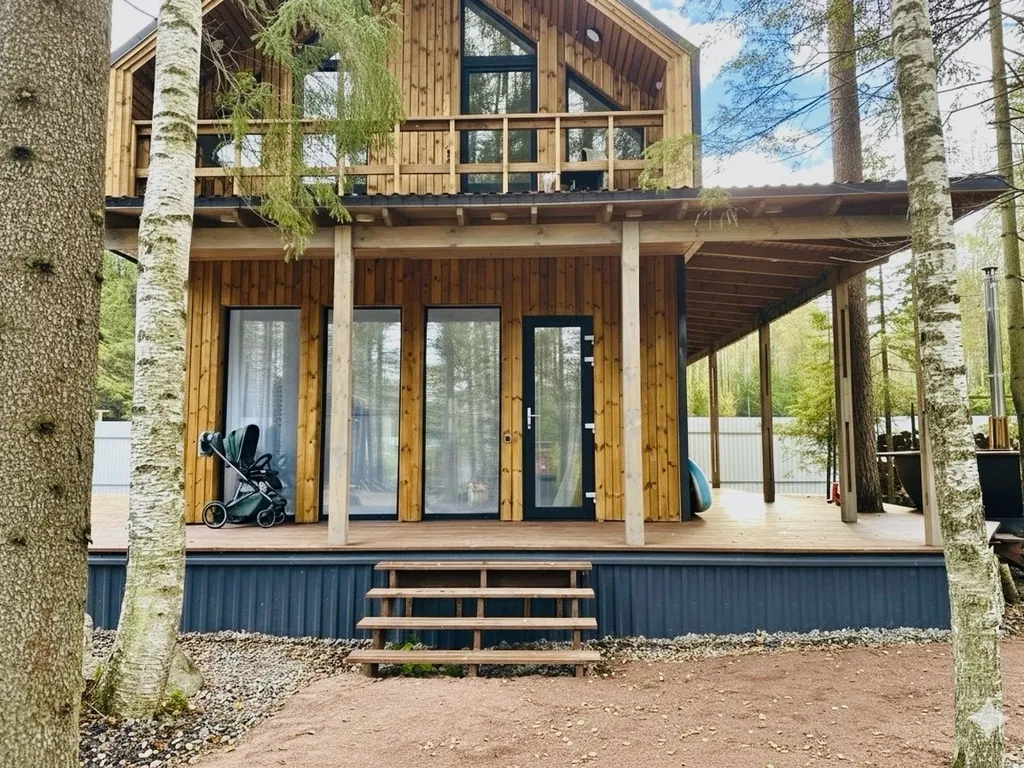 Дом 100m2 — чан у озера, кухня, Wi-Fi