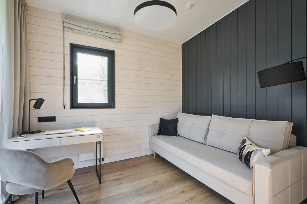 Большой панорамный дом с камином и сауной