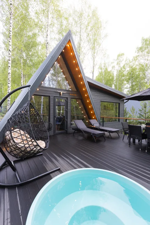 Кедр Кэмп, дизайнерский White a-frame с купелью в лесу рядом с Уфой
