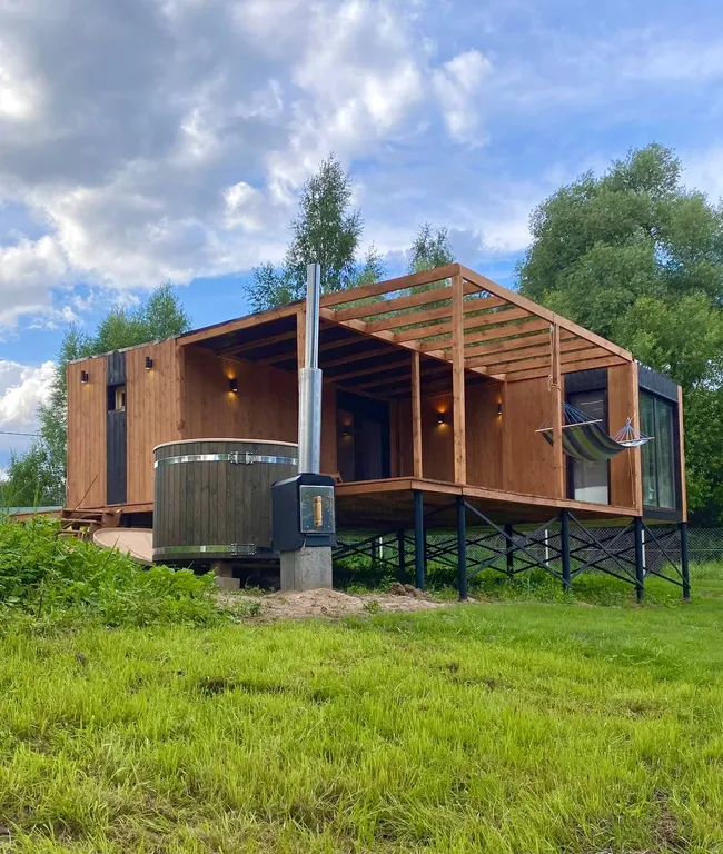 Коттедж Домик на берегу реки с сауной и горячей бочкой Фурако — Новый Быт