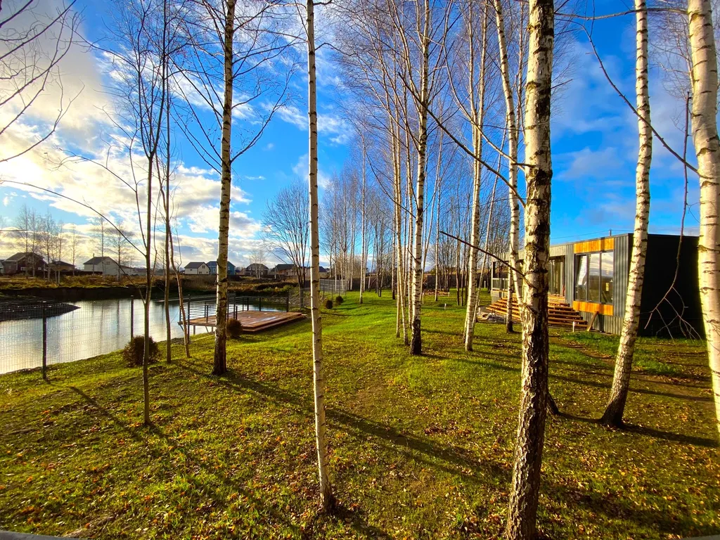 Дом Благодать у пруда с панорамными окнами