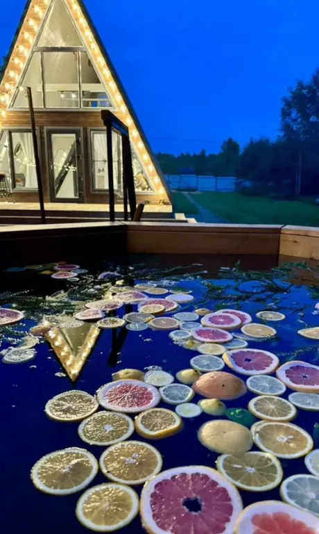 Дом в окружении леса с чаном и баней на территории