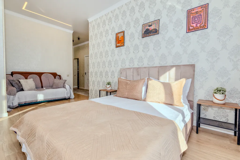 Уютная однокомнатная с видом на город возле набережной в Астане