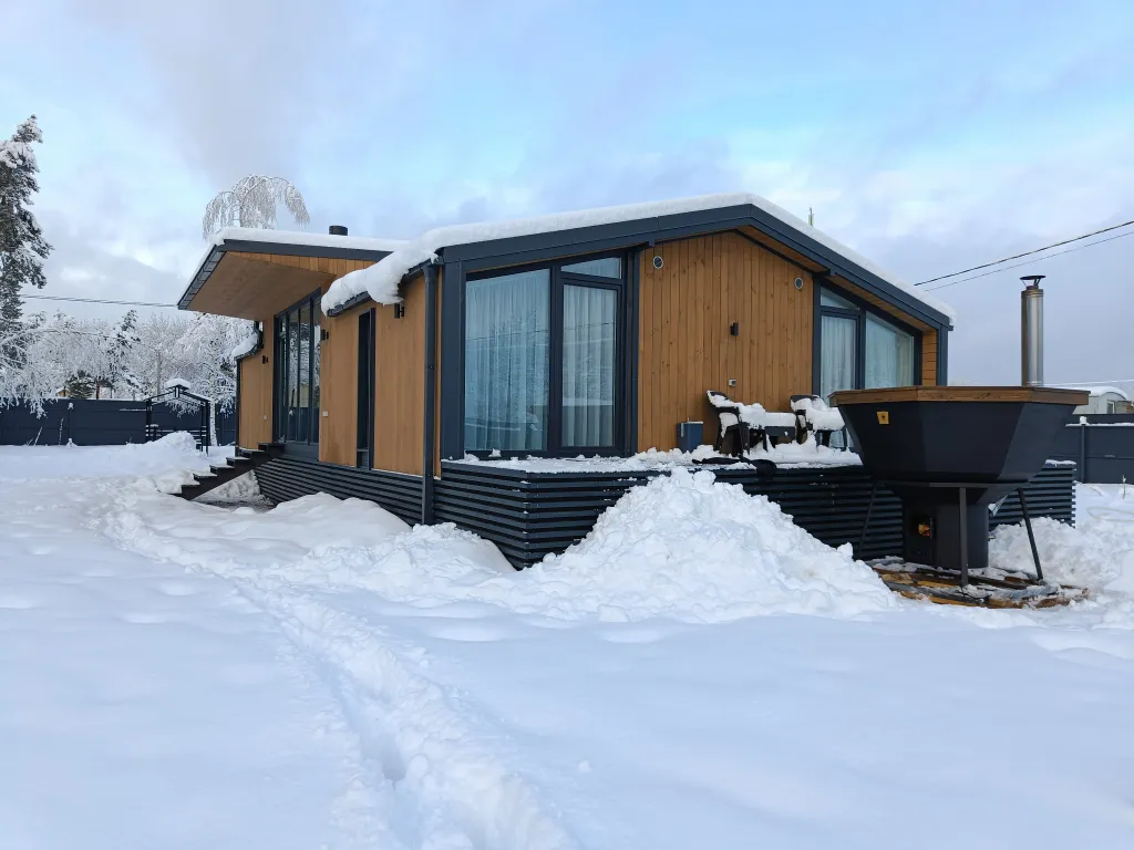 Уютный дом с панорамными окнами и бассейном на участке 15 соток