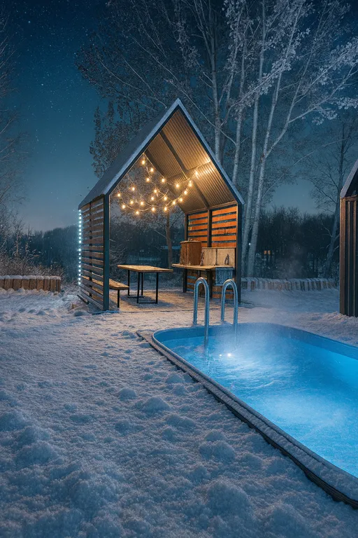Дом с теплым бассейном на озере