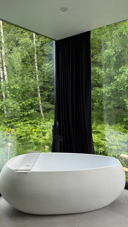 Домик с панорамной ванной в лесу