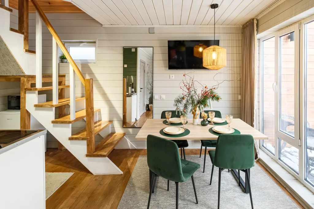 Домик в стиле барн-хаус с баней на дровах и сибирским банным чаном