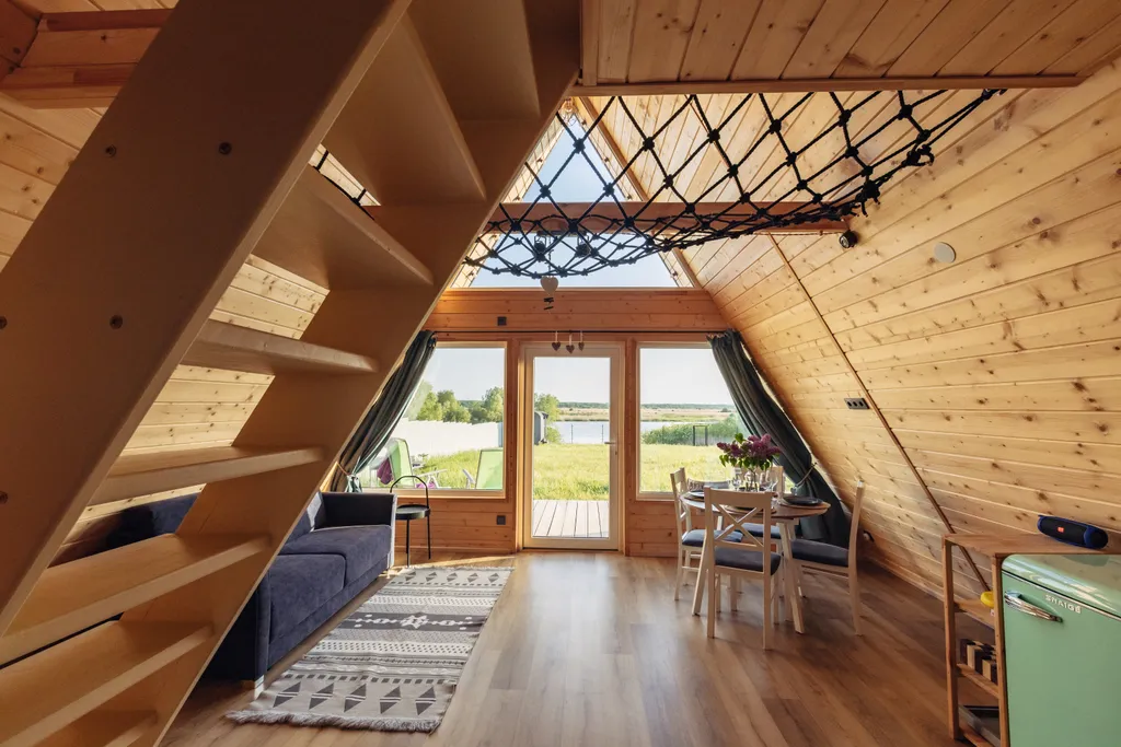 А-фрейм Ель на берегу реки